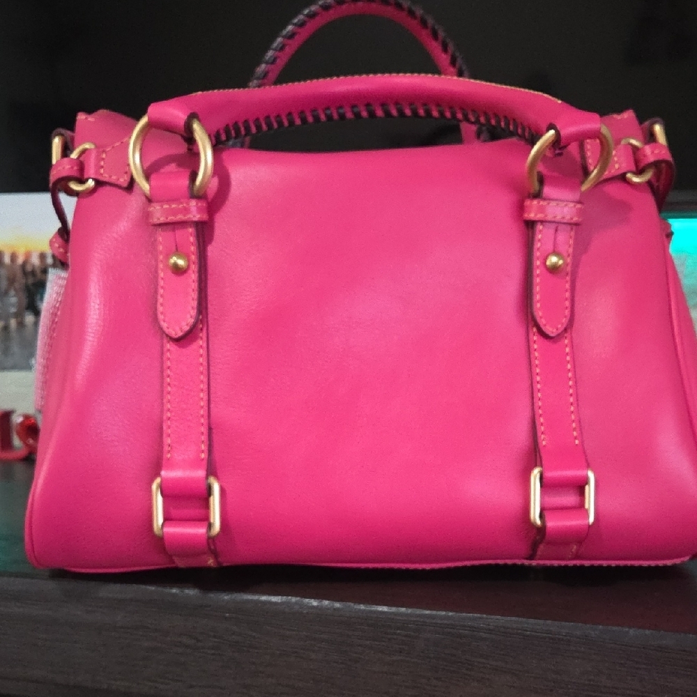 Dooney & Bourke Fushia Florentine Satchel with Kisslock Coin purse Gold Hardware - Picture 3 of 8
